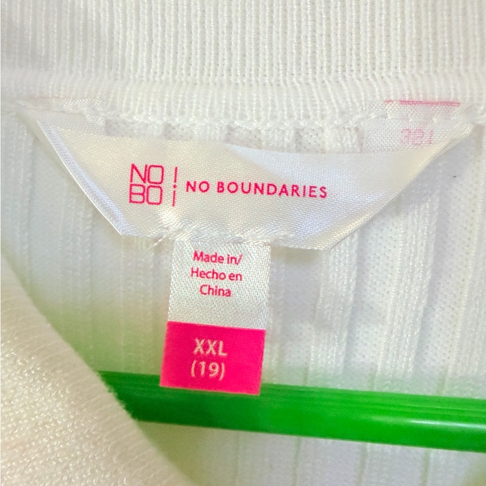 No Boundaries Sweater Top Jr..Size XXL /19 White Ribbed Zip-Up Collared Stretch - Picture 5 of 5